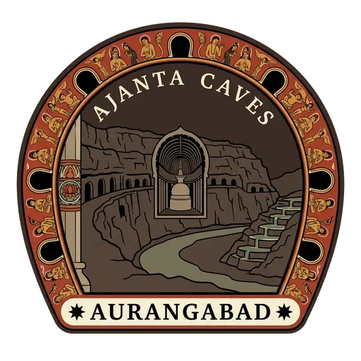Ajanta Caves travel stamp