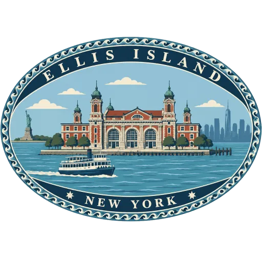 Ellis Island travel stamp