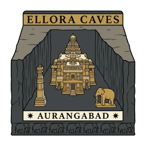 Ellora Caves travel stamp