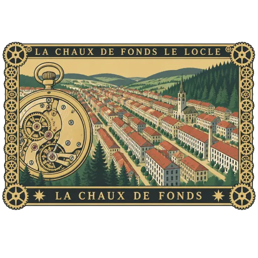 La Chaux-de-Fonds and Le Locle travel stamp