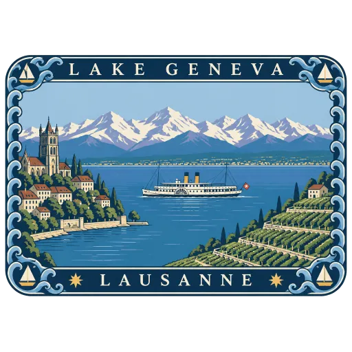 Lake Geneva travel stamp