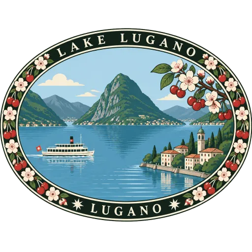 Lake Lugano travel stamp