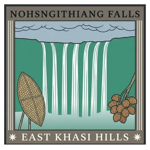 Nohsngithiang Falls travel stamp