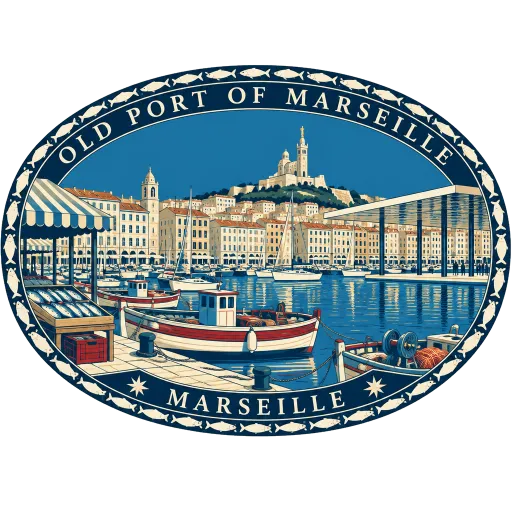 Old Port of Marseille travel stamp