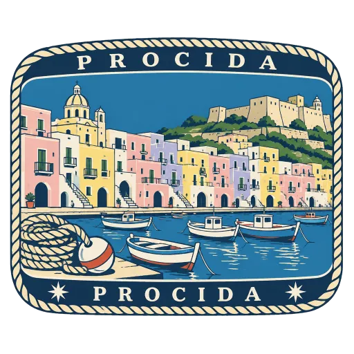 Procida travel stamp