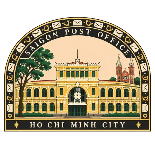Saigon Central Post Office travel stamp