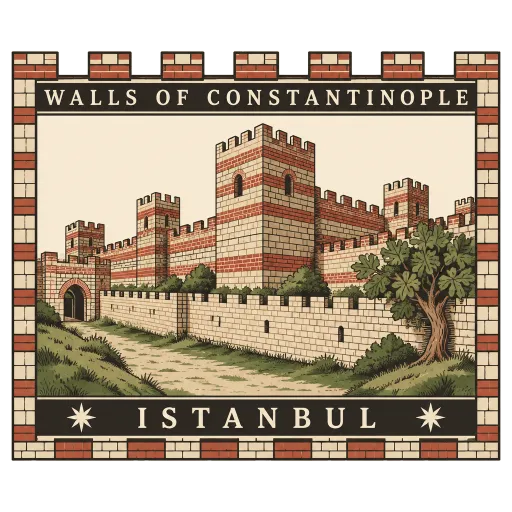 Walls of Constantinople travel stamp
